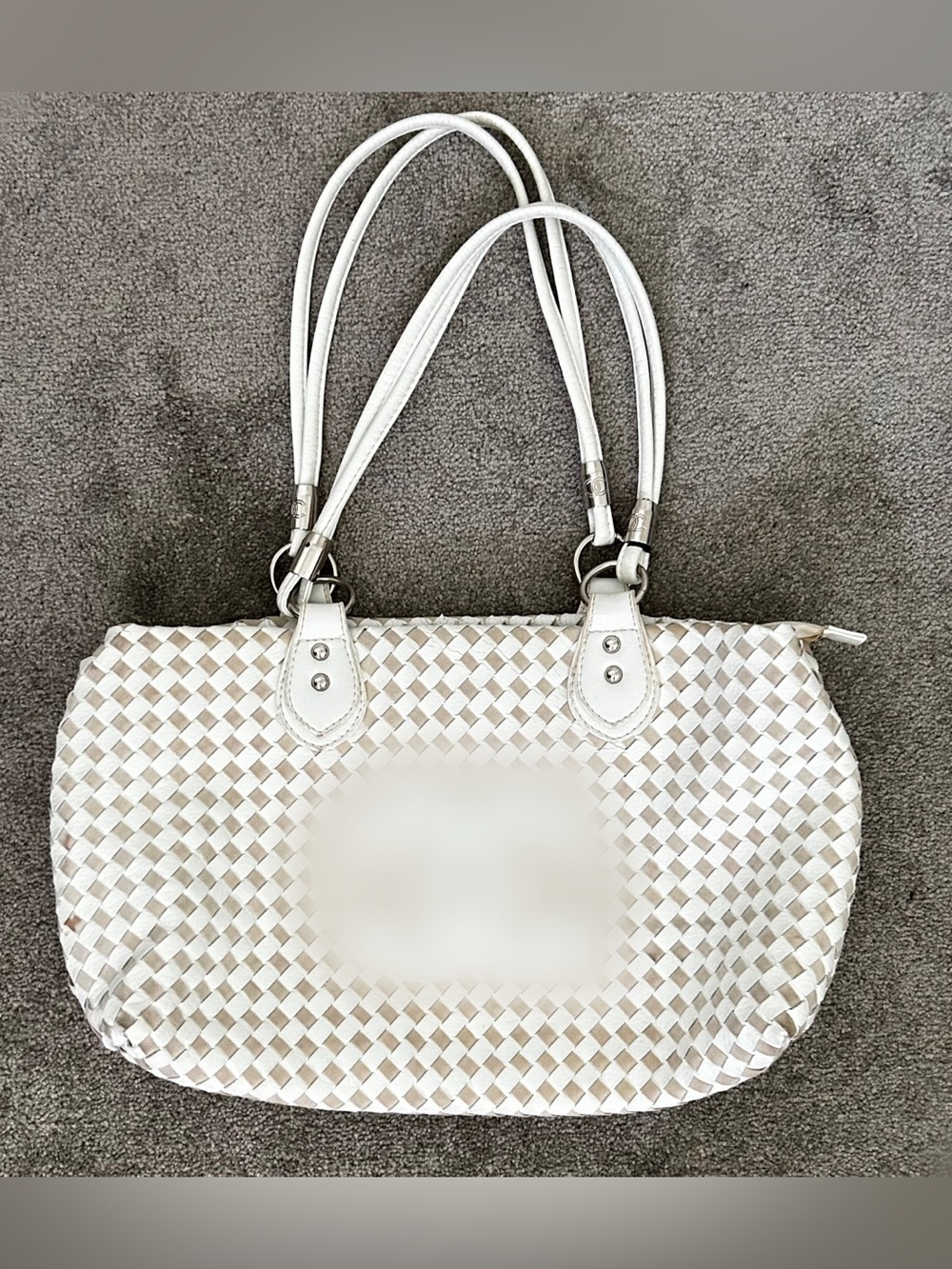 Woven White Shoulder Bag with Double Handles